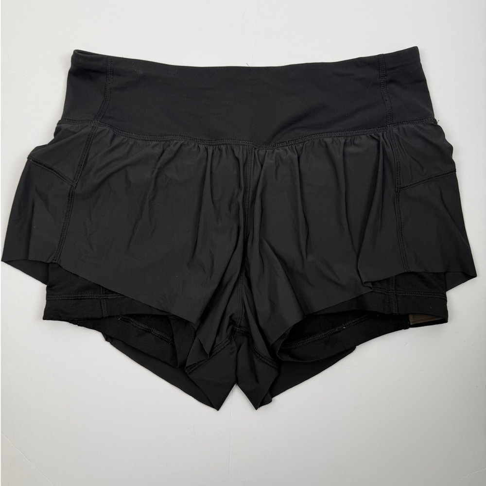 Lululemon Speed Up Short Black Dual Layer Size 6 zip pocket Running